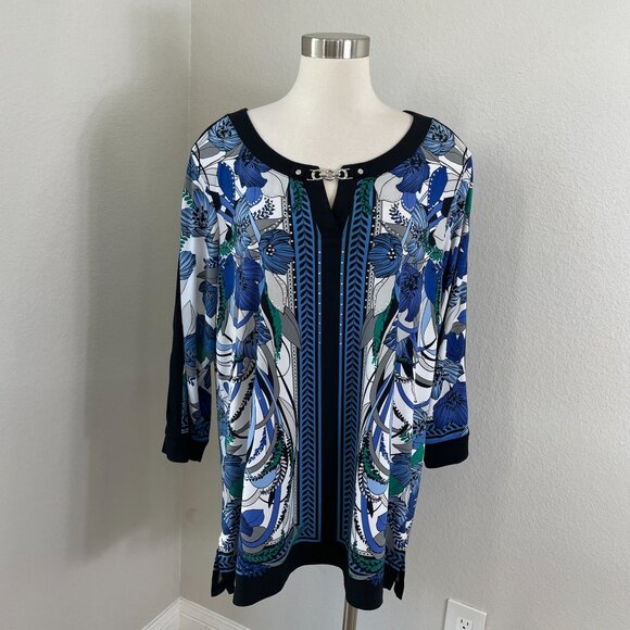 Jm Collection Woman Plus 2X Floral Cutout Sleeve Tunic Top Stretch Shirt - Picture 1 of 12
